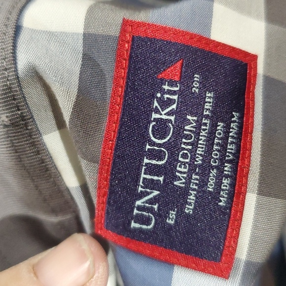 Untuckit grey blue plaid checkered long sleeve shirt - Picture 6 of 6